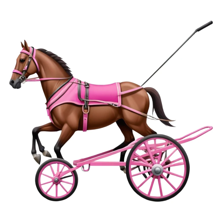 Harness racing horse that pulls a two-wheeled cart occupied by a driver in pink sticker