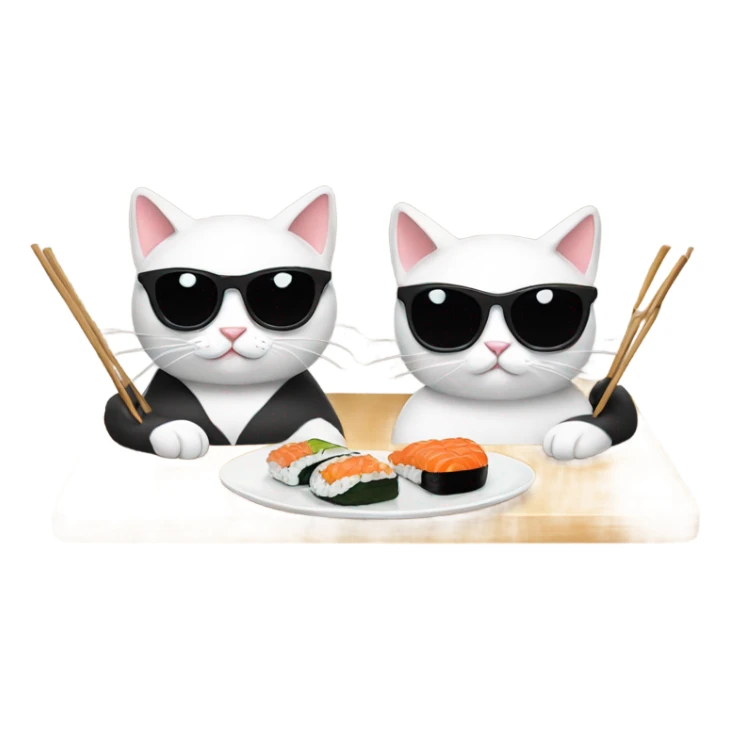 two cats wearing sunglasses and eating sushi sticker
