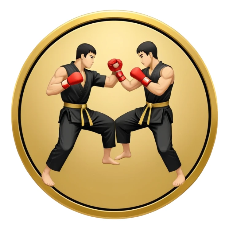 Round emblem symbolizing striking martial arts. The emblem features two fighters in dynamic stances, one delivering a powerful punch while the other defends with a block. In the center, a stylized fist and foot crossed to represent the essence of striking.  sticker
