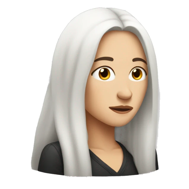 white woman with dark long hair exhales and closes her eyes sticker