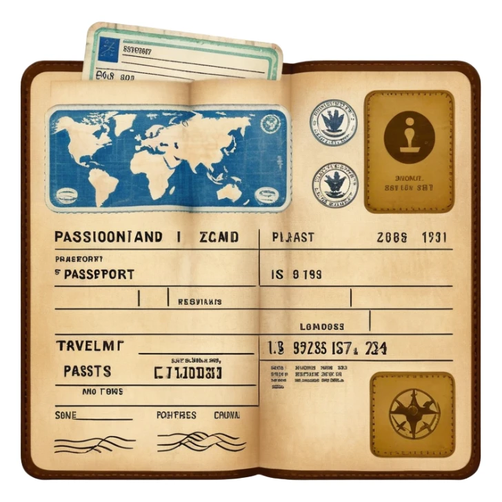Passport with travel stamps and boarding pass sticker