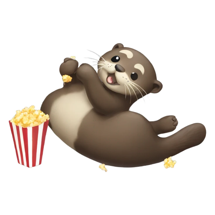 An otter laying on its back eating popcorn sticker
