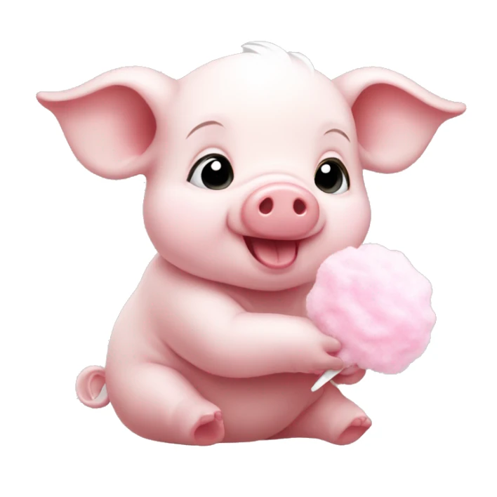 Baby piglet eating cotton candy sticker