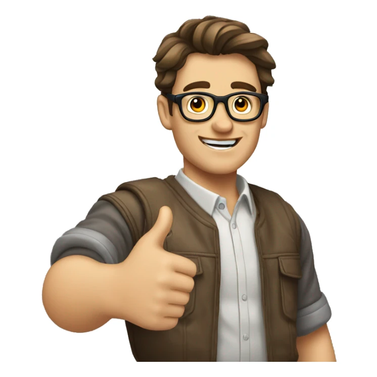 male nerd brown hair thumbs up sticker