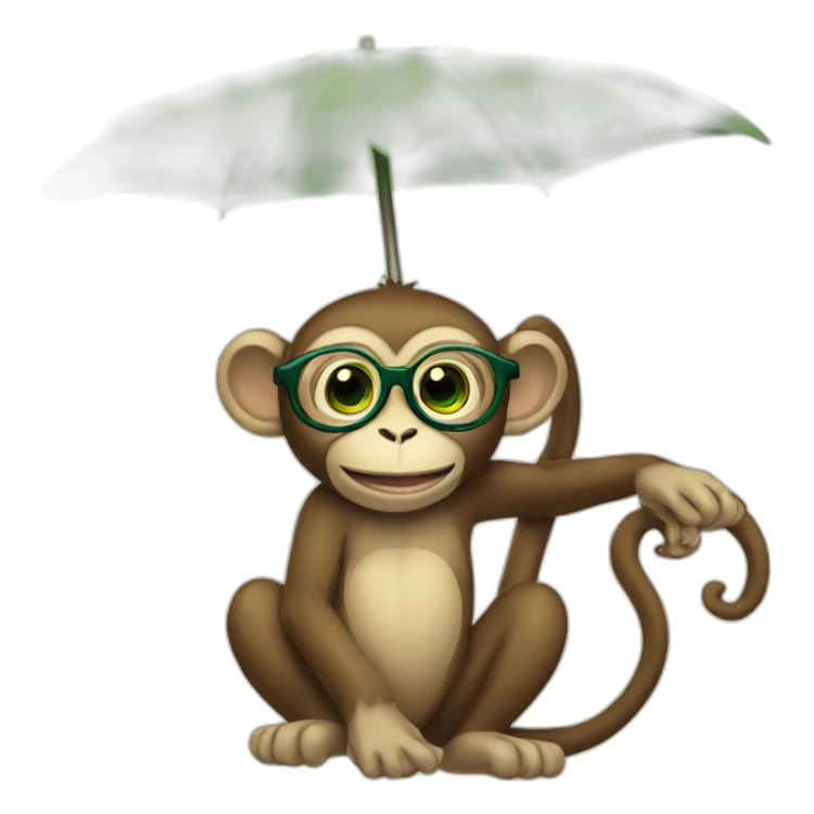 Monkey with green eyes and glasses and umbrella on tree sticker