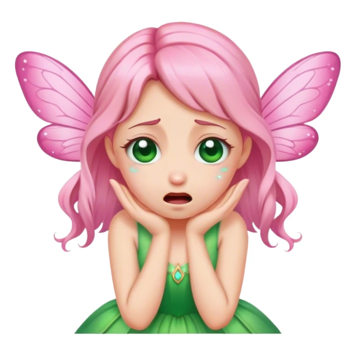pink fairy in green dress crying sticker