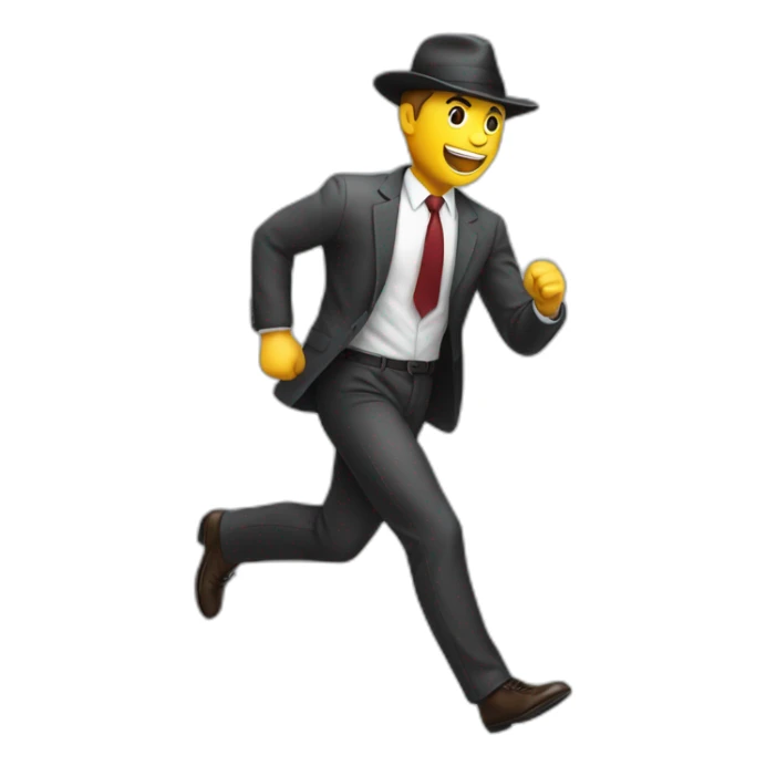 man in business suit and hat running to the left sticker