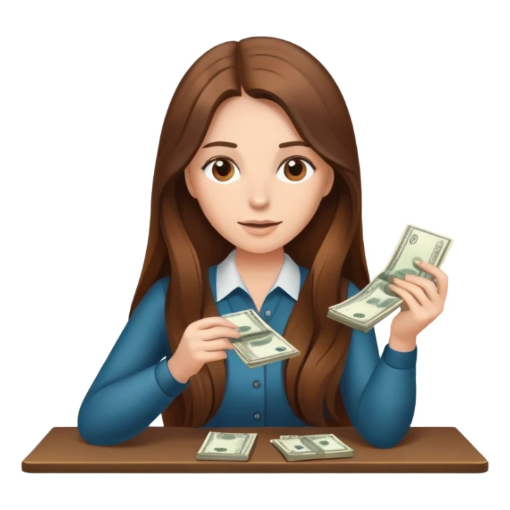 Femme au cheveux long et châtain qui compte des billets  sticker
