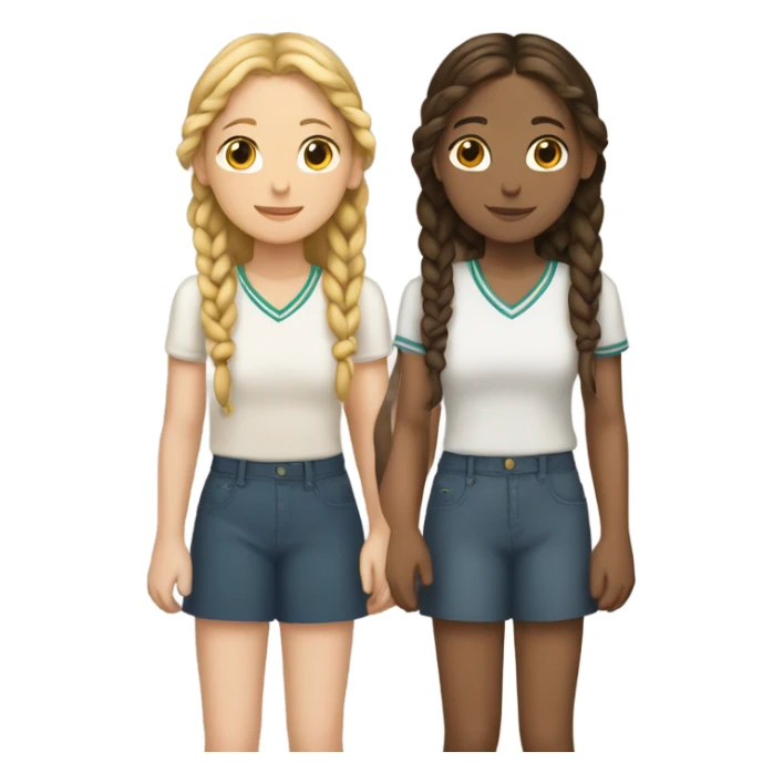 Two girls holding hands one girl has brunette braids one girl has blonde braids  sticker