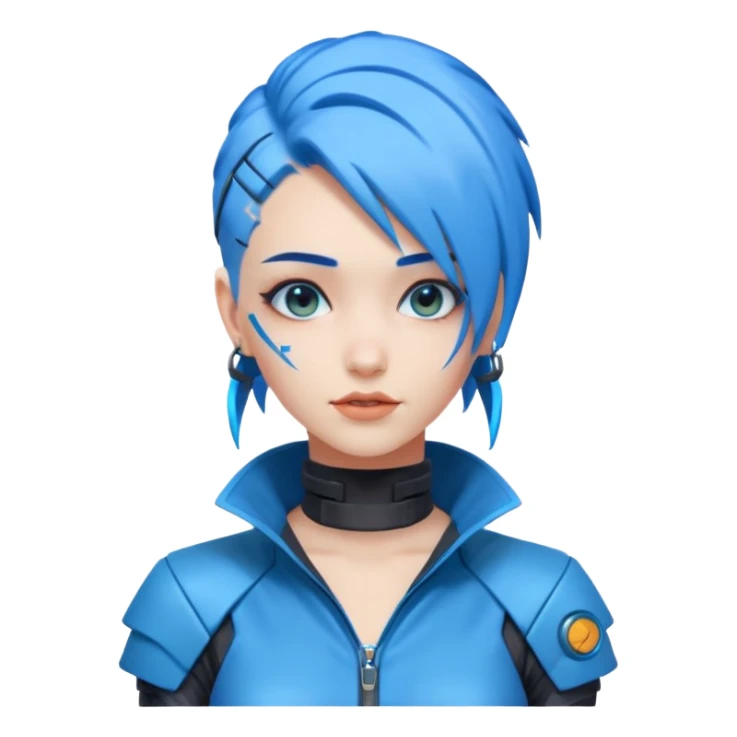 Cyberpunk woman, blue hair, carefree expression sticker