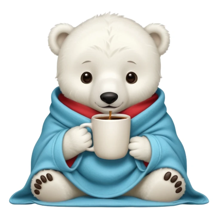 baby white polar in cozy blanket, drink coffee sticker