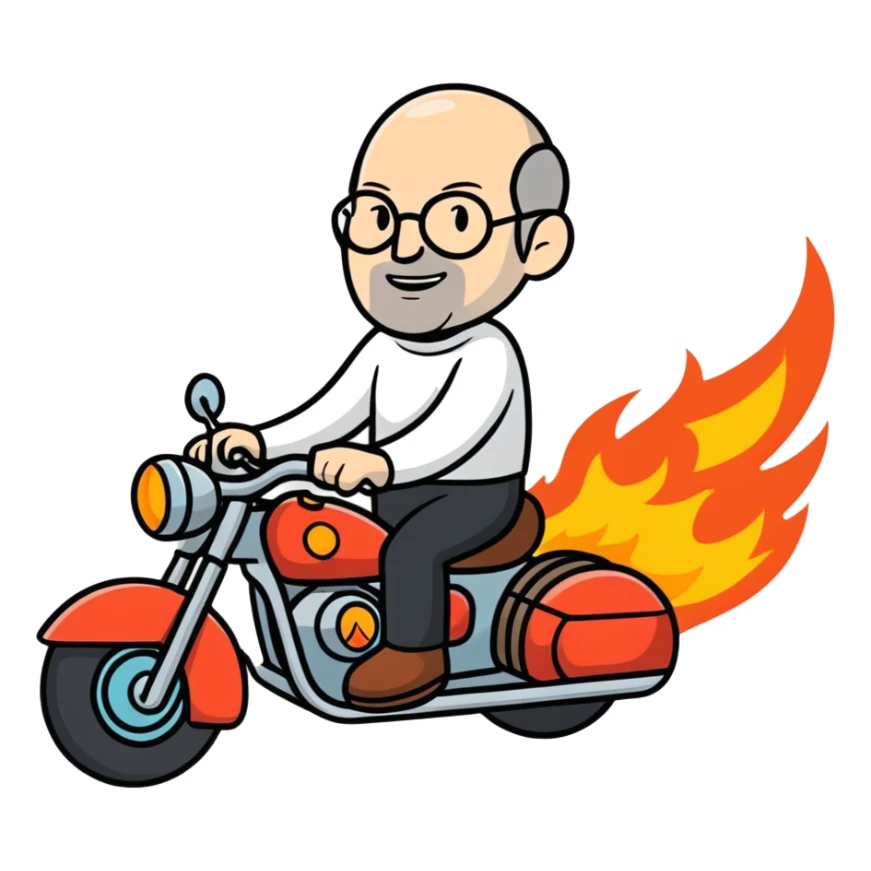 Steve Jobs riding a motorcycle into a fire sticker