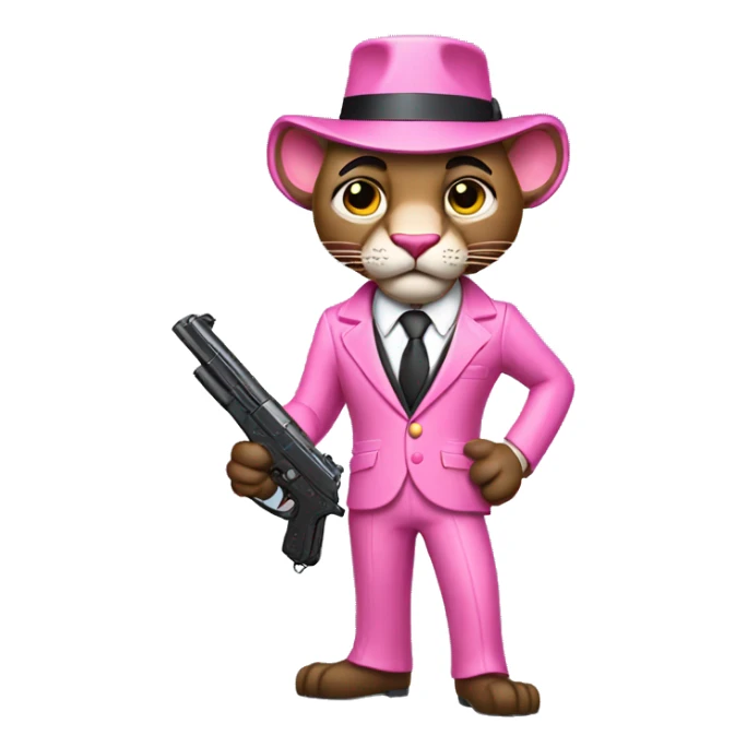 pink panther with toy gun and suit sticker