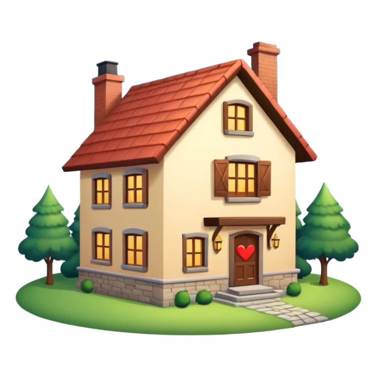 cozy house with a heart floating above the chimney, neutral background sticker