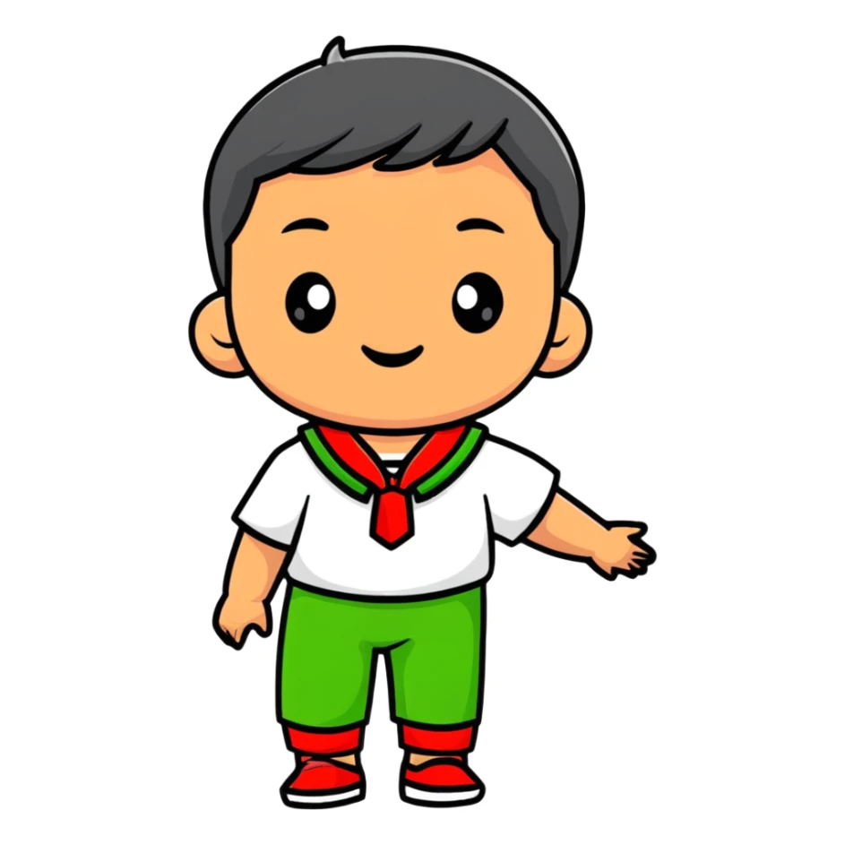 Indonesian child celebrating independence day with red and white accessories sticker