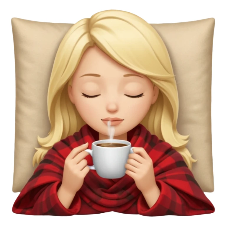 Blonde girl inside a blanket sipping coffee eyes closed sticker