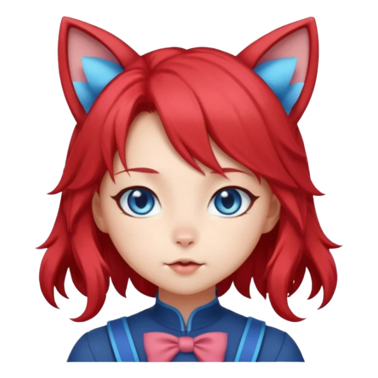 cute anime cat-girl with cat ears, red blowing hair sticker