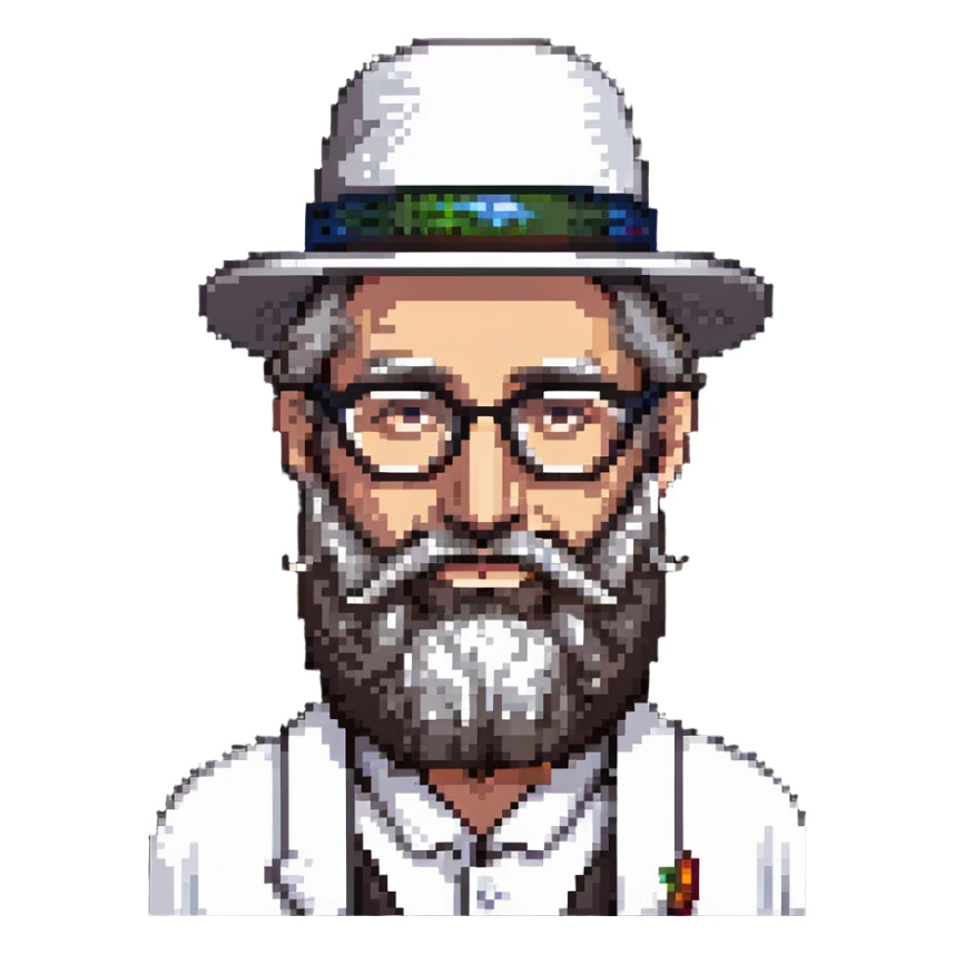 Jewish rabbi with beard, hat, and glasses sticker