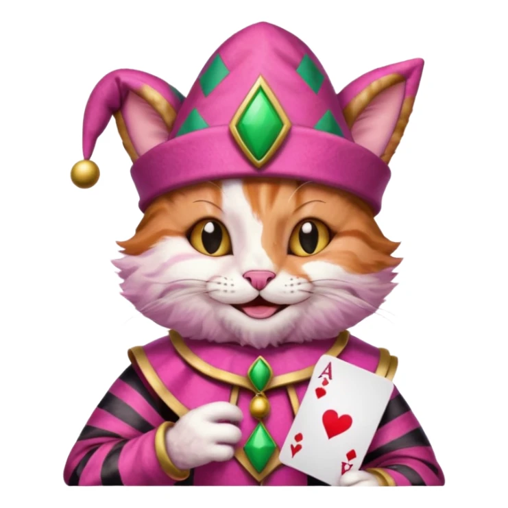 court jester cat medieval, poker card ace, pink sticker
