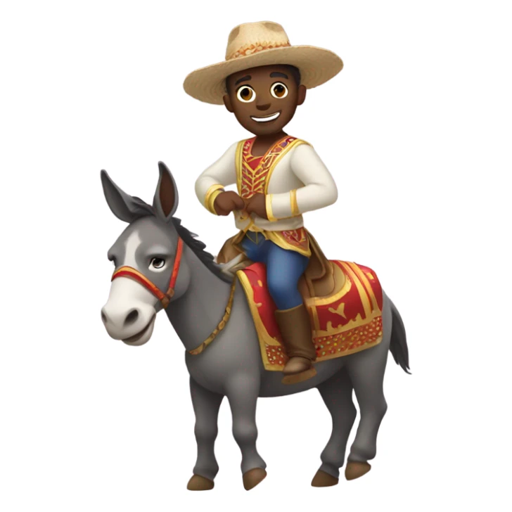 brother riding a donkey in a dance costume sticker