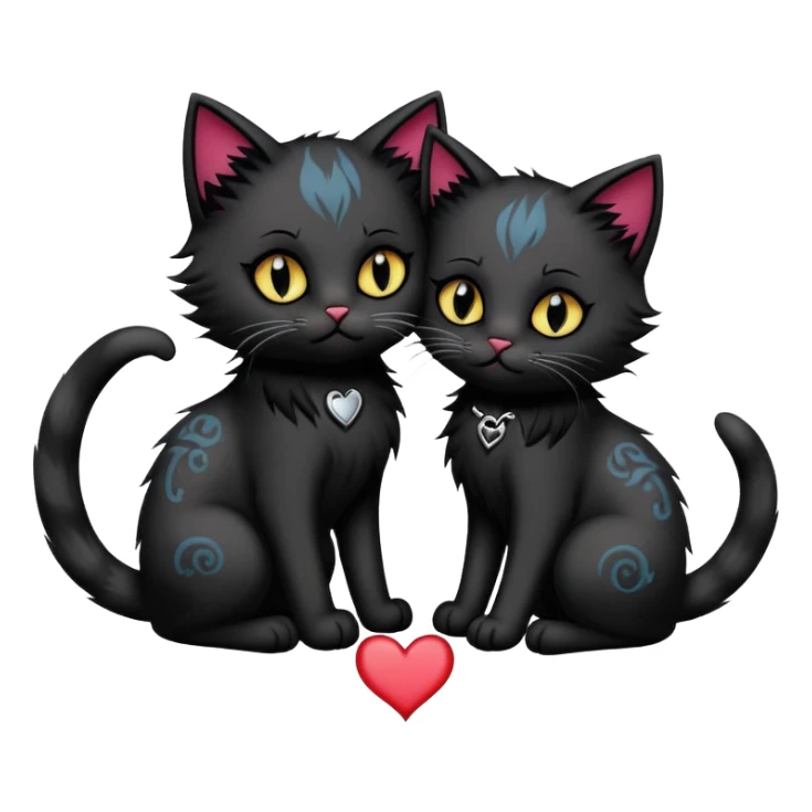 two big emo cats in love with extra emo details such as tattoos, piercings, dramatic hair, plus five emo kittens sticker