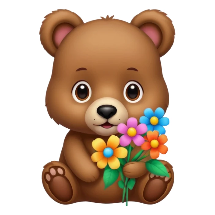 Cute bear with puppy dog eyes holding flowers sticker