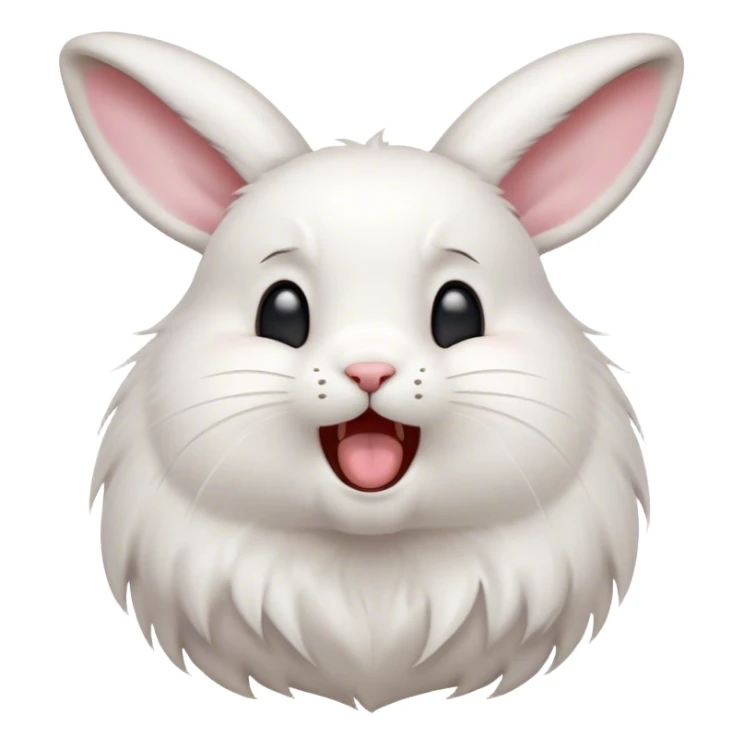 Cinematic Cute Yawning White Rabbit Portrait Emoji, Head tilted slightly with a dramatic, wide-open yawn, showcasing a smooth, silky white fur with floppy ears, round dark eyes barely open in drowsy contentment, Simplified yet irresistibly adorable features, highly detailed, glowing with a soft, cozy glow, high shine, relaxed yet expressive, stylized with a touch of whimsy, bright and endearing, soft glowing outline, capturing the essence of a sleepy yet affectionate bunny, so drowsy it feels like it could stretch out of the screen and curl up for a nap! sticker