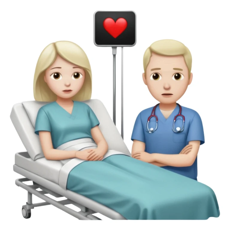 husband sitting beside hospital bed of wife sticker