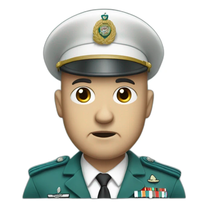 Bald 50 years old white angry military man with teal beret and idf uniform sticker