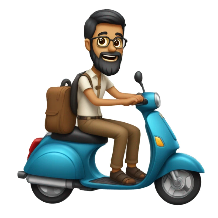 Two riding a scooter one indian male with a point beard wearing glasses a trouser shirt girl with glasses indian wearing trousers and blouse  sticker