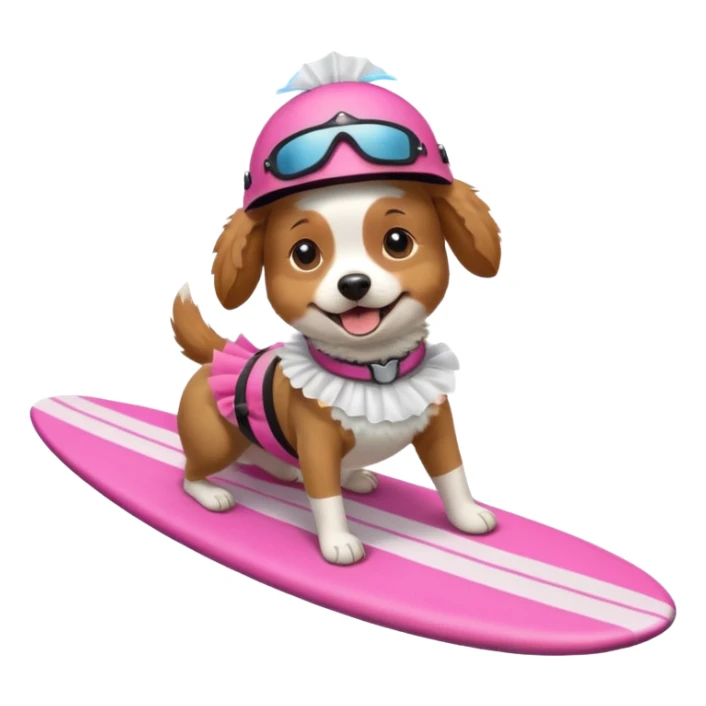 Dog surfing wearing a tutu with a helmet  sticker