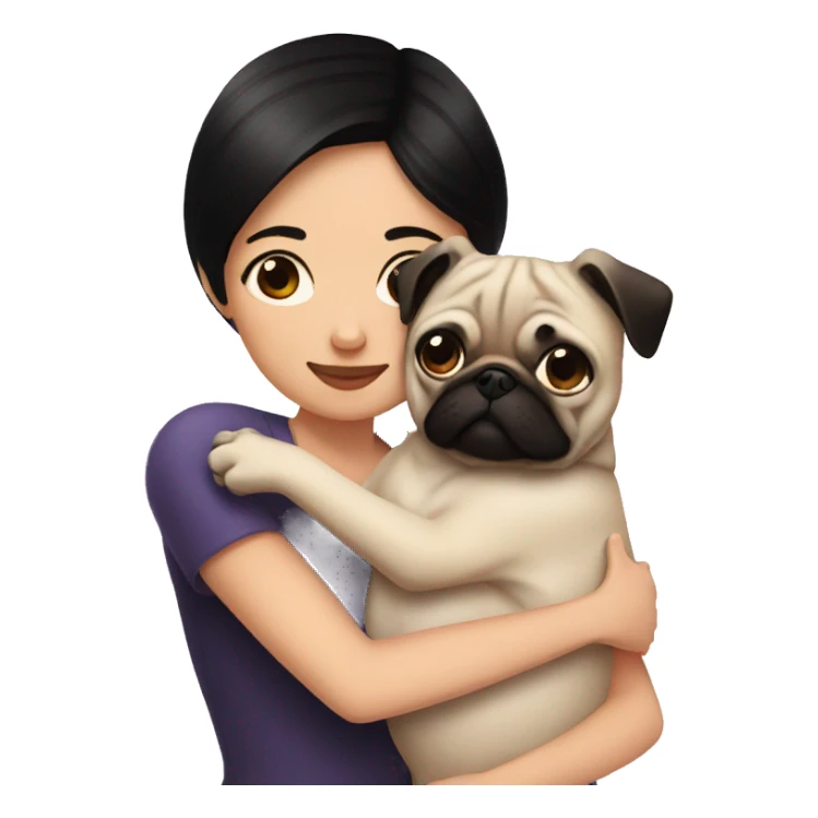 woman hugging a pug short black hair sticker