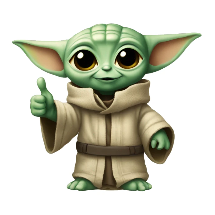 baby yoda shows hypertrophied thumb up sticker