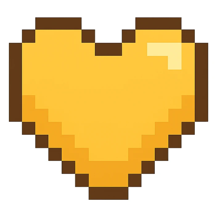Create a pixel art heart in yellow color with no background. The style should resemble pixel art. sticker