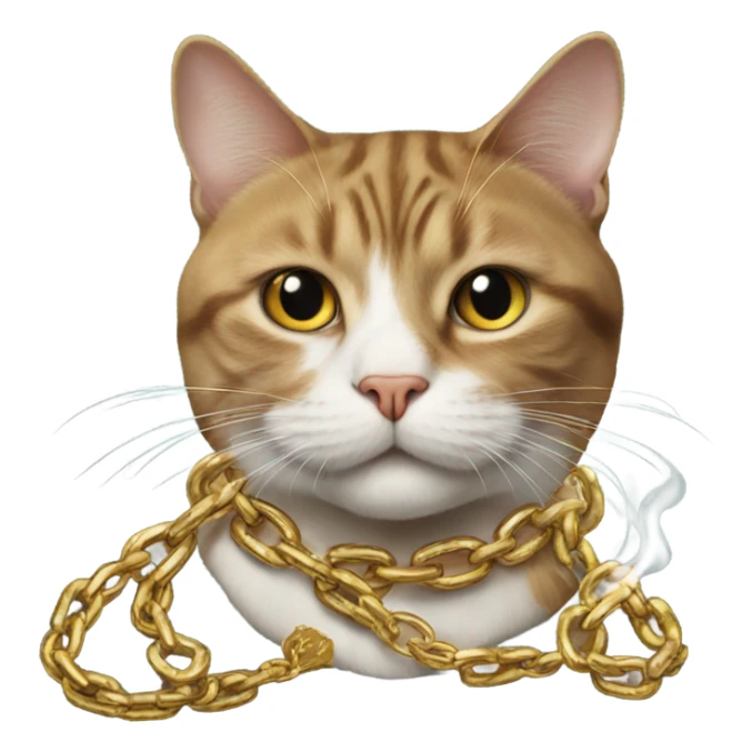 Cat smoking and has with a giant gold chain sticker