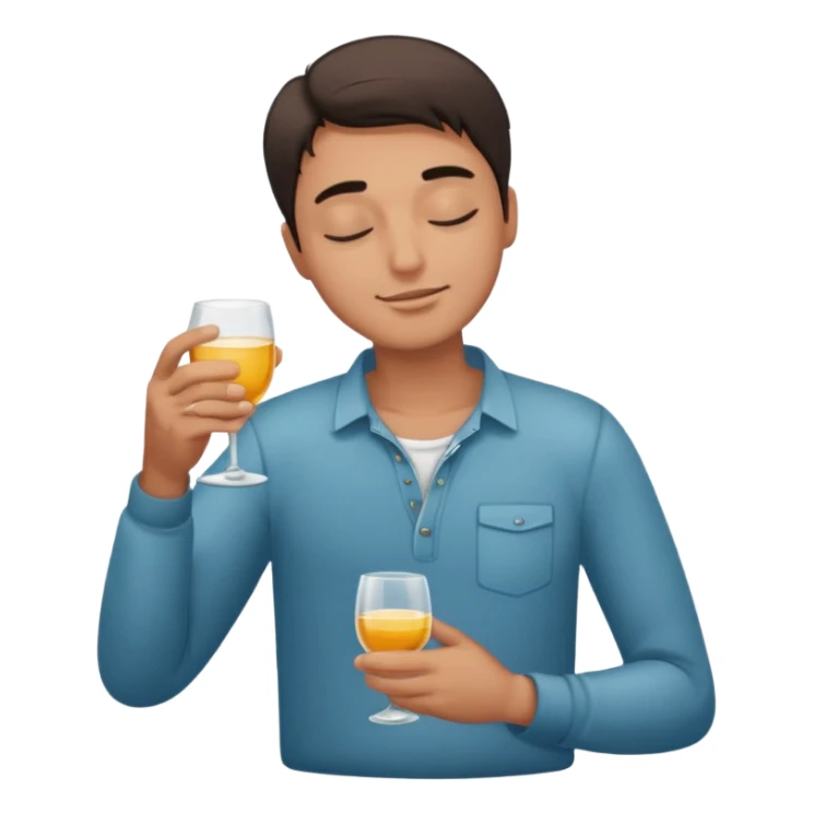 So excited guy full body, closed eyes, with glass sticker