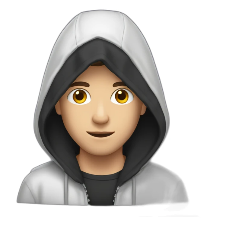 White Young man with a black hood behind his laptop opened sticker