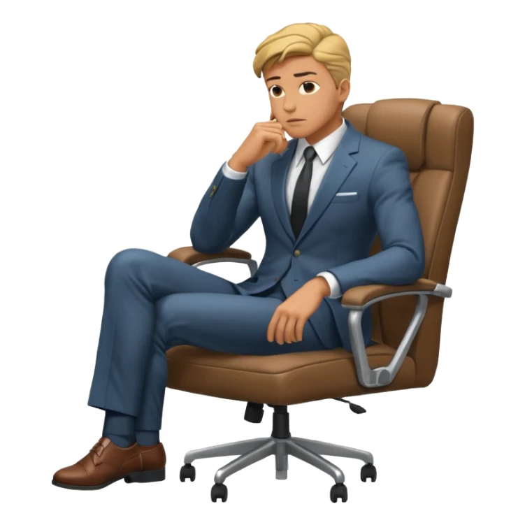 guy imitating thinker statue pose but with clothes and sitting in a office chair sticker