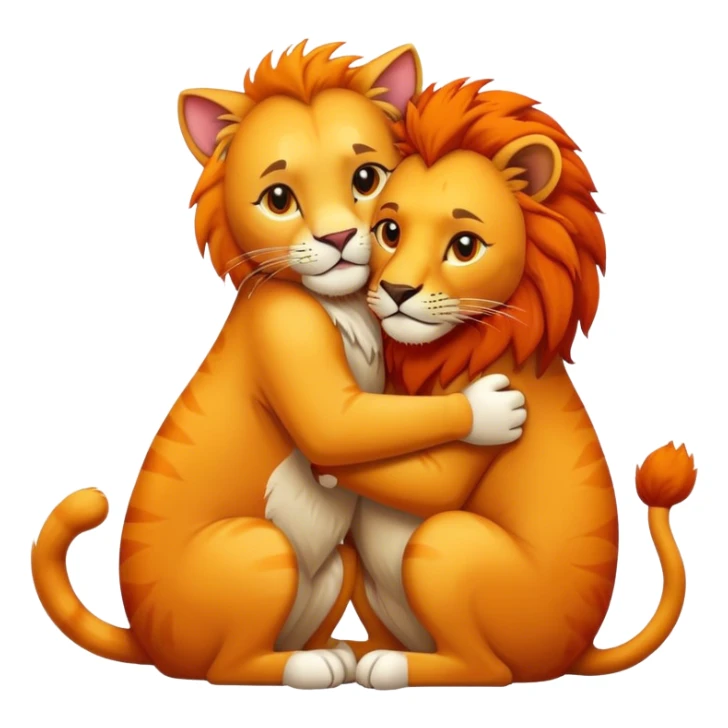 creame un emoji de un gato abrazando un leon sticker