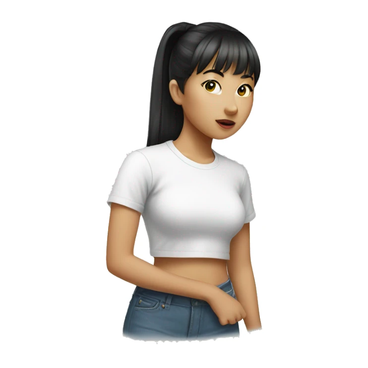 Asian girl with bangs and high ponytail, white tee shirt  sticker