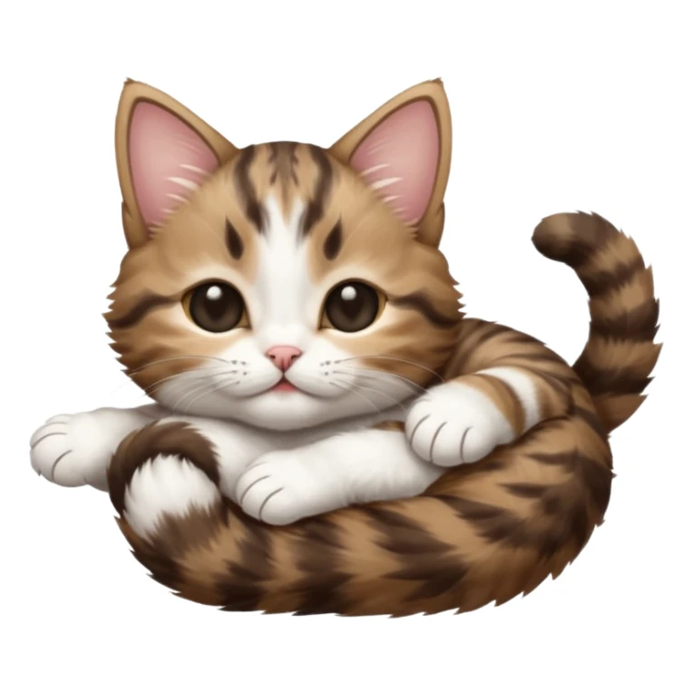 dark brown tabby and white kitten eyes closed whilst stretched out and  upside down sticker