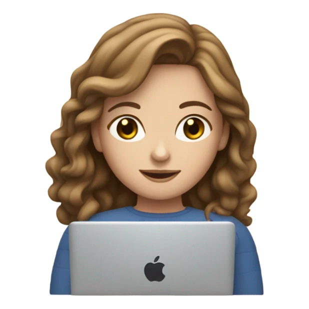 wavy brown-hair white girl with macbook sticker