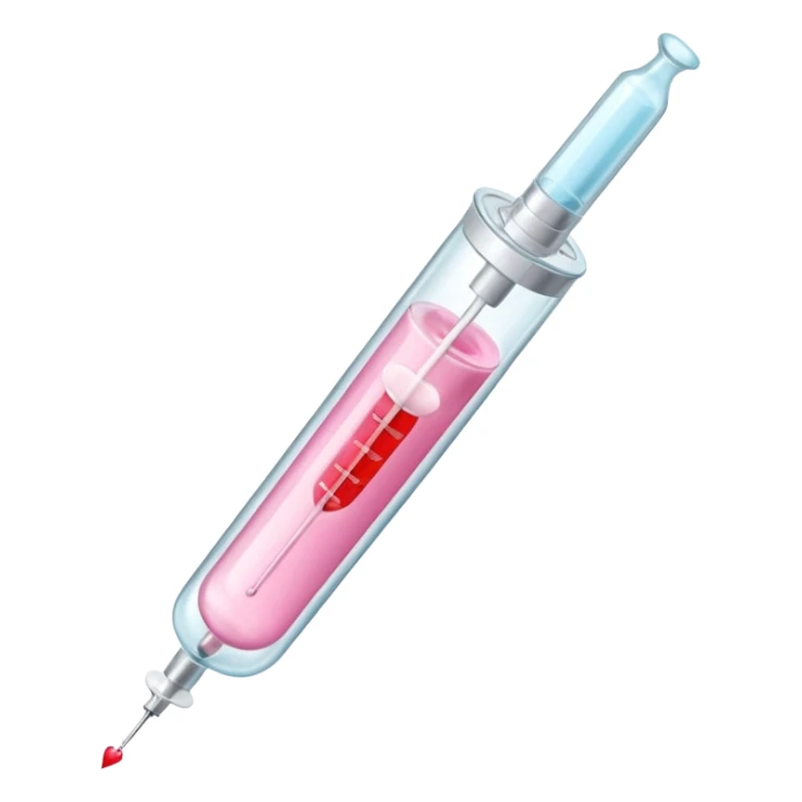 A pastel pink syringe filled with heart liquid, labeled “Obsession Serum.” sticker