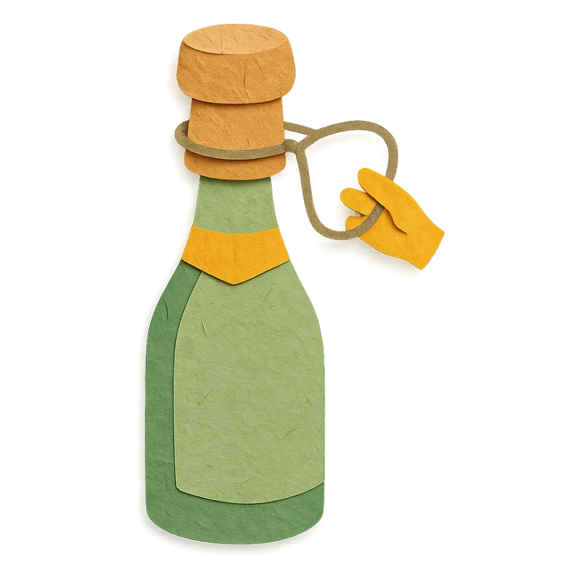 sparkling wine opening step 2: loosening wire ring (muselet), realistic light green champagne bottle color, no background sticker