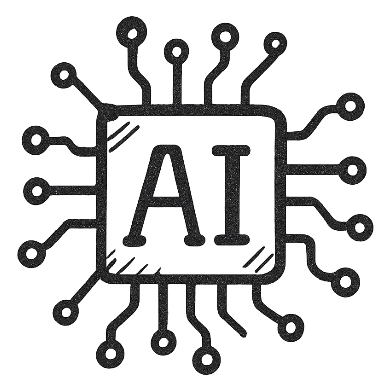 ícono de inteligencia artificial, líneas negras, dibujo a mano sticker