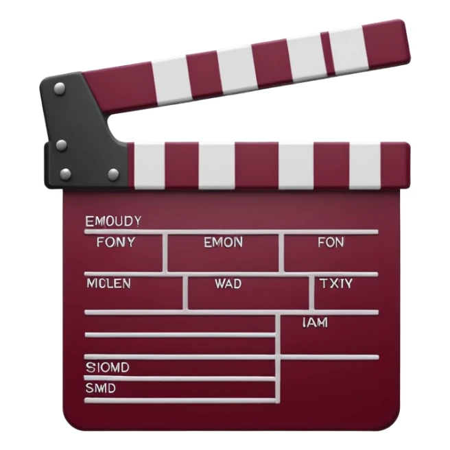 movie clapper board with burgundy accent, emoji style, simple design sticker