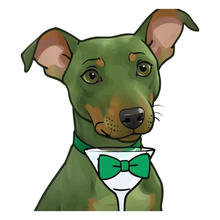 Miniature Doberman with clipped ears, sitting in a martini sticker