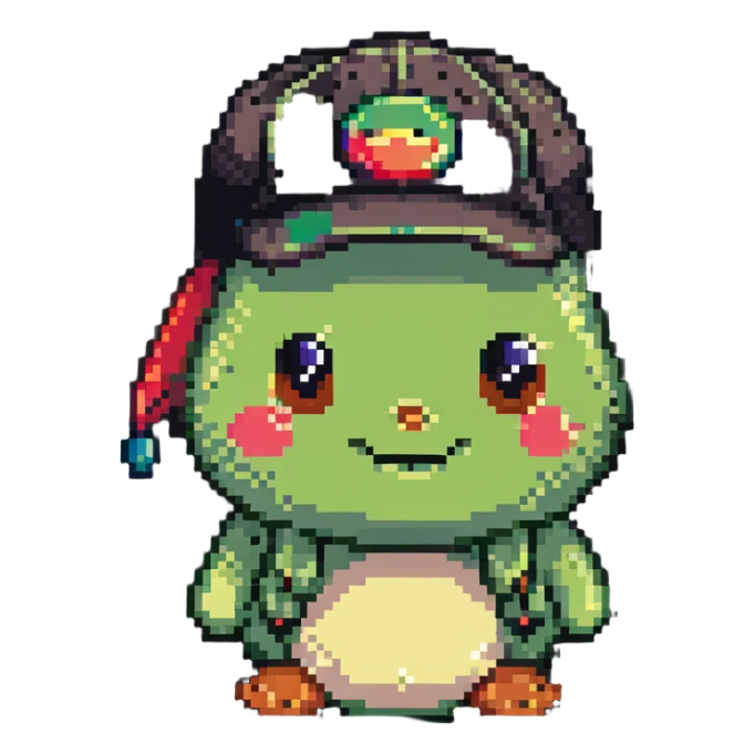 pistachio with a backwards cap and a smirk, pixel art style sticker