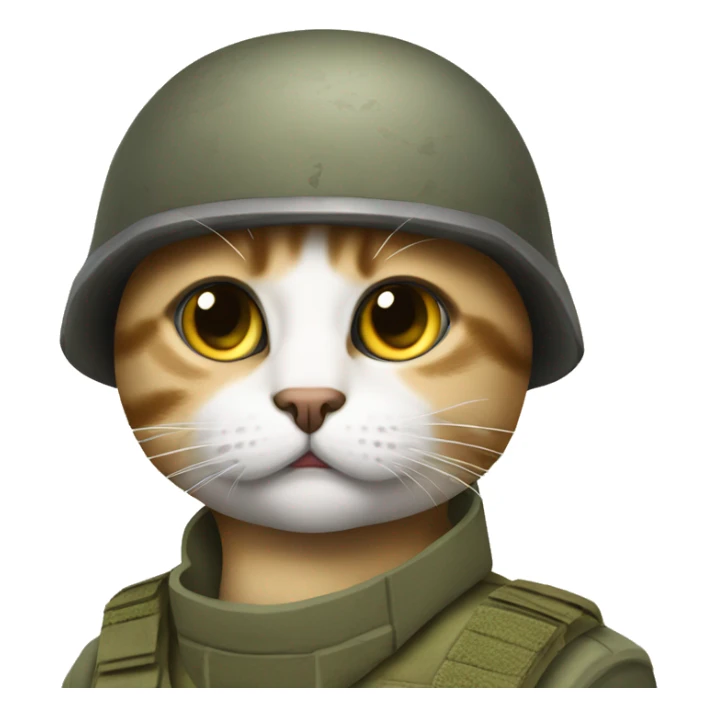 soldier cat with scratch on eye doing serious face without the helmet  sticker