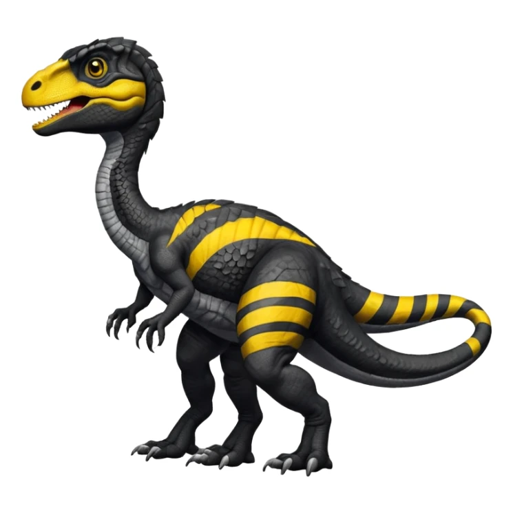 realistic black velociraptor with a yellow stripe on its back sticker